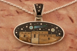Calvin Begay Starry Night in the Pueblo Sterling Silver Oval Pendant